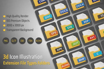 Extension File Types Folders 3D Illustration Pack