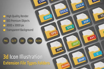 Carpetas de tipos de archivos de extensión Paquete de Illustration 3D