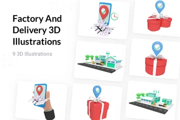 Fabrik und Lieferung 3D Illustration Pack