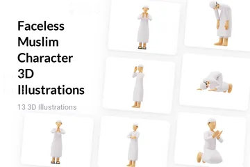 Faceless Muslim Character 3D Illustration Pack