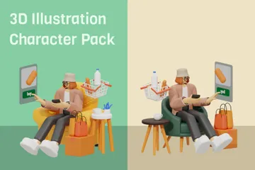 Faire des achats à domicile 3D Illustration Pack