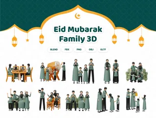 Familia Eid Mubarak Paquete de Illustration 3D