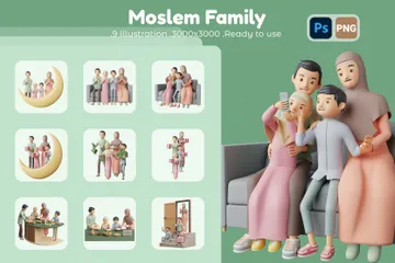 Familia musulmana Paquete de Illustration 3D