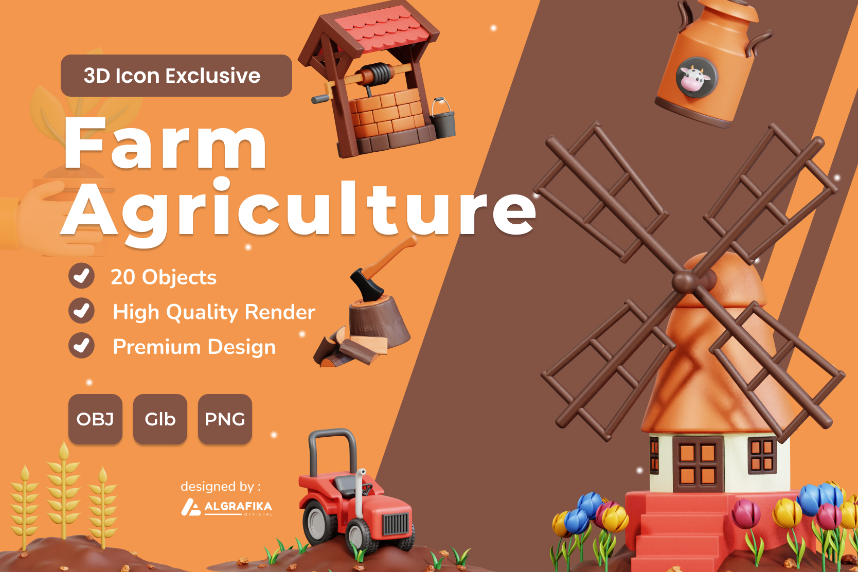 Premium PSD  Scoope 3d agriculture illustrations