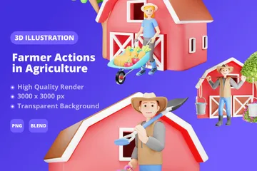 Farmer Actions In Agriculture 3D Illustration Pack