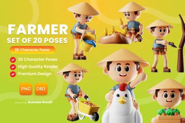 Farmer Activity Character 3D Illustration Pack