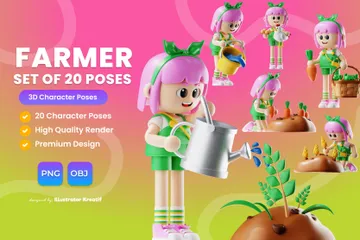 Farmer Activity Character 3D Illustration Pack