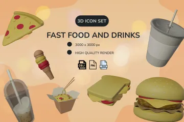 Comida rápida e bebida Pacote de Icon 3D