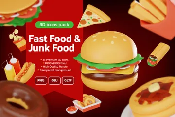Fast-food e junk food Pacote de Icon 3D