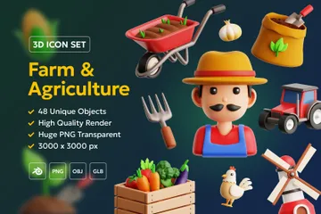 Colheita Agrícola e Agricultura Pacote de Icon 3D