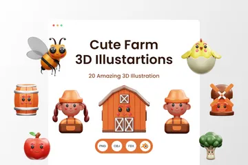 Fazenda fofa Pacote de Emoji 3D