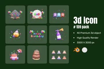 Feliz aniversário Pacote de Icon 3D