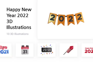 Feliz Ano Novo 2022 Pacote de Illustration 3D