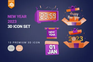 Feliz Ano Novo 2023 Pacote de Icon 3D