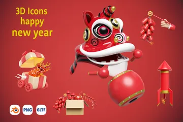 Feliz Ano Novo 2024 Pacote de Icon 3D