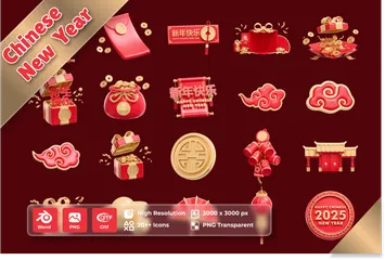 Feliz Ano Novo Chinês Pacote de Icon 3D