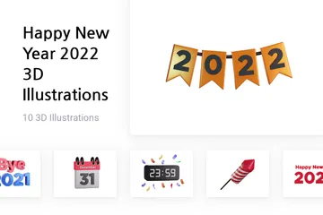 Feliz año nuevo 2022 Paquete de Illustration 3D