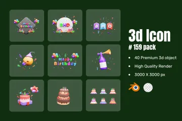 Feliz cumpleaños Paquete de Icon 3D