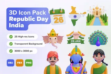 Feliz Dia da República Índia 3D Icon Pack