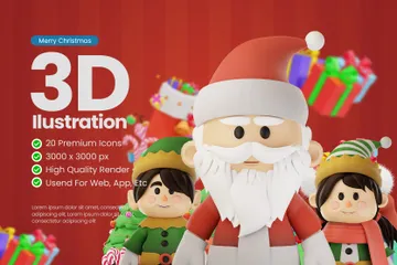 Personagem Fofo Feliz Natal Pacote de Icon 3D