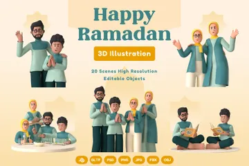 Feliz Ramadán Paquete de Illustration 3D