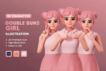 Female Character Double Buns 3D Illustration Pack