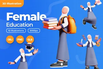 Female Character Education 3D Illustration Pack