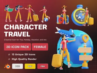 Female Character Travel 3D Illustration Pack