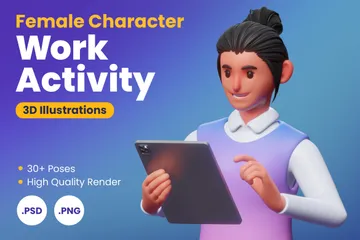 Female Character Work Activity 3D Illustration Pack