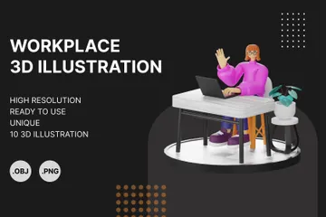 Female Character Workspace Kit 3D Illustration Pack