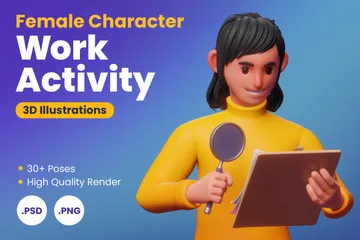 女性キャラクター 黄色いシャツ 仕事活動 3D Illustrationパック