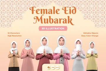 Female Eid Mubarak 3D Illustration Pack