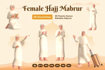 Female Hajj Mabrur 3D Illustration Pack