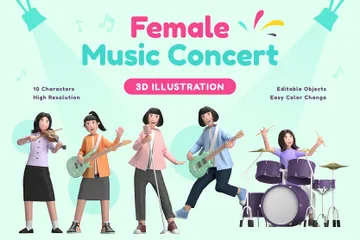 Female Music Concert 3D Illustration Pack