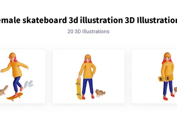 여성 스케이트보드 3D Illustration 팩