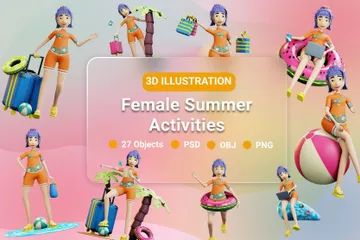 Female Summer Activities 3D Illustration Pack