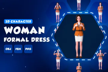 Femme En Robe Formelle Marron Pack 3D Illustration