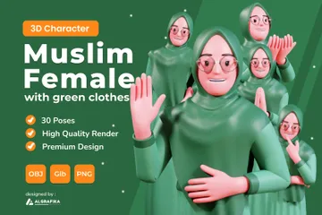 Femme musulmane avec des vêtements verts Pack 3D Illustration