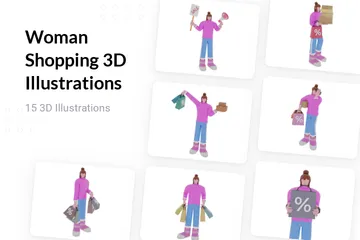 Femme, Shopping Pack 3D Illustration