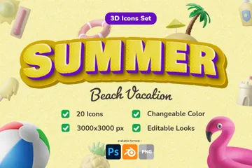 Férias de verão na praia Pacote de Icon 3D
