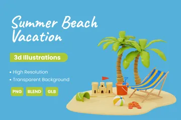 Férias de verão na praia Pacote de Icon 3D