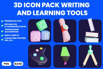 Free Ferramentas de escrita e aprendizagem Pacote de Icon 3D