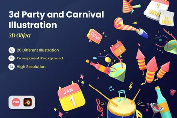 Festa e Carnaval Pacote de Icon 3D