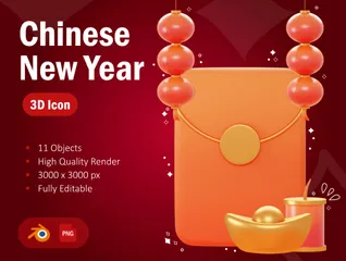 Festival de Celebração do Ano Novo Chinês Pacote de Icon 3D
