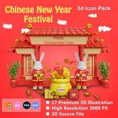 Festival do Ano Novo Chinês Pacote de Illustration 3D