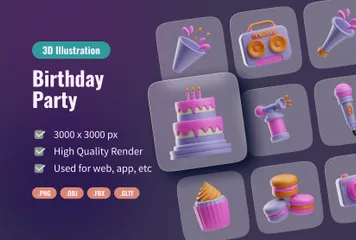 Fête d'anniversaire 3D Icon Pack