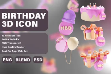 Thème rose de fête d'anniversaire Pack 3D Icon