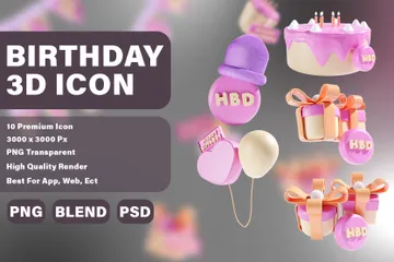 Tema rosa de fiesta de cumpleaños Paquete de Icon 3D