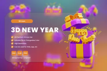 Feliz fiesta de año nuevo Paquete de Icon 3D