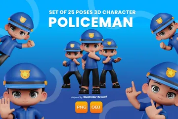 Figura de menino de policial Pacote de Illustration 3D